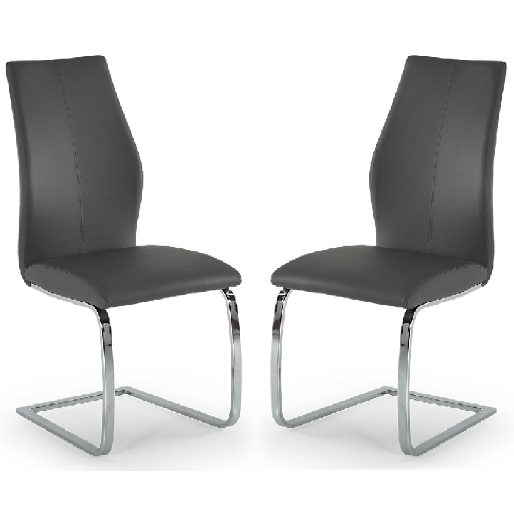 Read more about Bernie grey leather dining chairs with chrome legs in pair