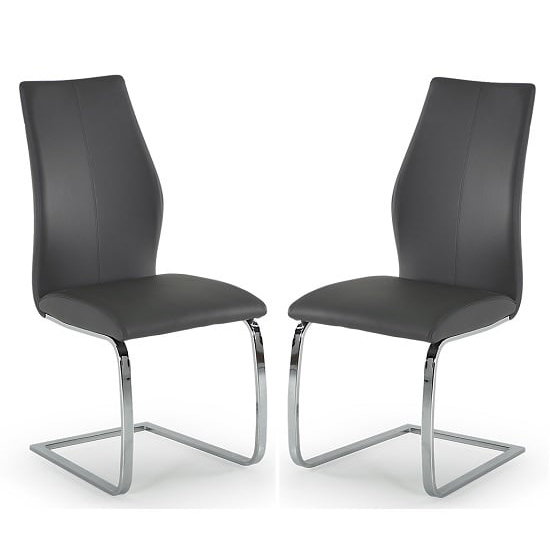 Bernie Grey Leather Dining Chairs With Chrome Frame In Pair