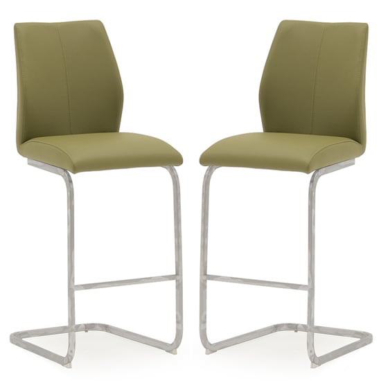 Photo of Bernie olive leather bar chairs with chrome frame in pair