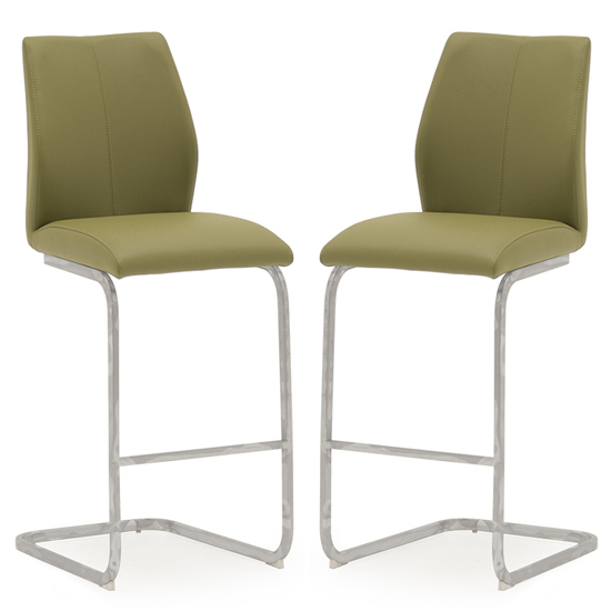 Read more about Bernie olive leather bar chairs with chrome frame in pair