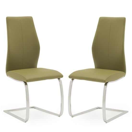 Photo of Bernie olive leather dining chairs with chrome frame in pair