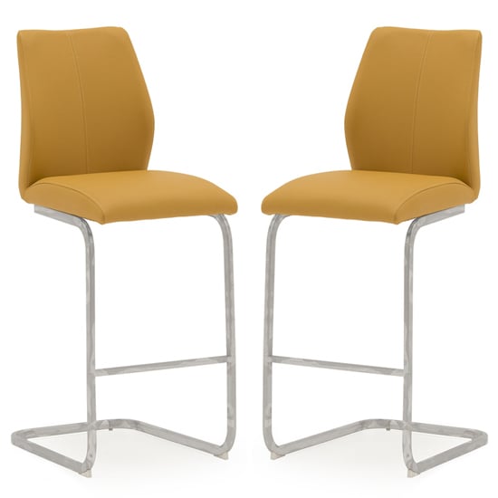 Product photograph of Bernie Pumpkin Leather Bar Chairs With Chrome Frame In Pair from Furniture in Fashion