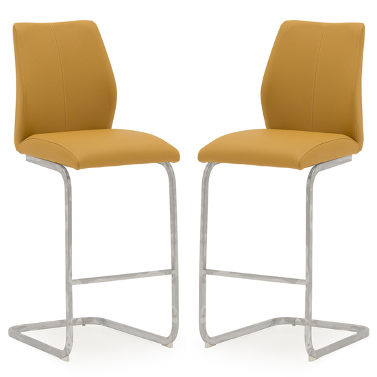 Read more about Bernie pumpkin leather bar chairs with chrome frame in pair