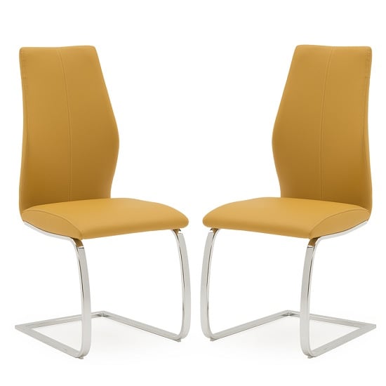 Photo of Bernie pumpkin leather dining chairs with chrome frame in pair