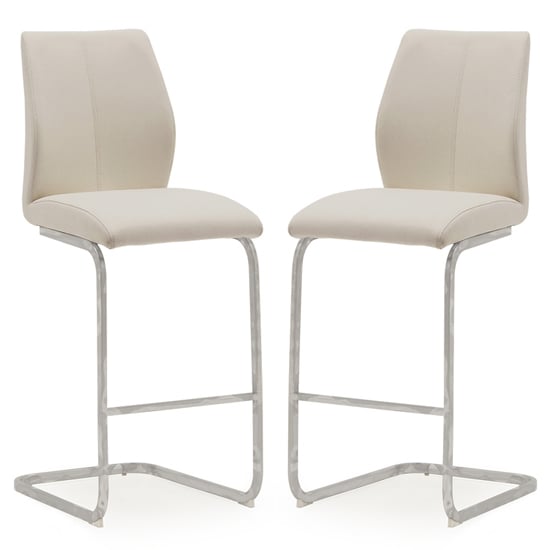 Photo of Bernie taupe leather bar chairs with chrome frame in pair