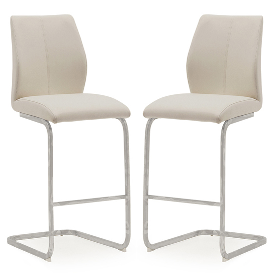 Bernie Taupe Leather Bar Chairs With Chrome Frame In Pair