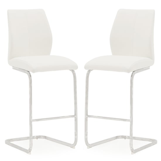 Photo of Bernie white leather bar chairs with chrome frame in pair