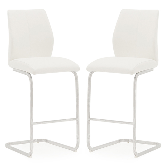 Bernie White Leather Bar Chairs With Chrome Frame In Pair