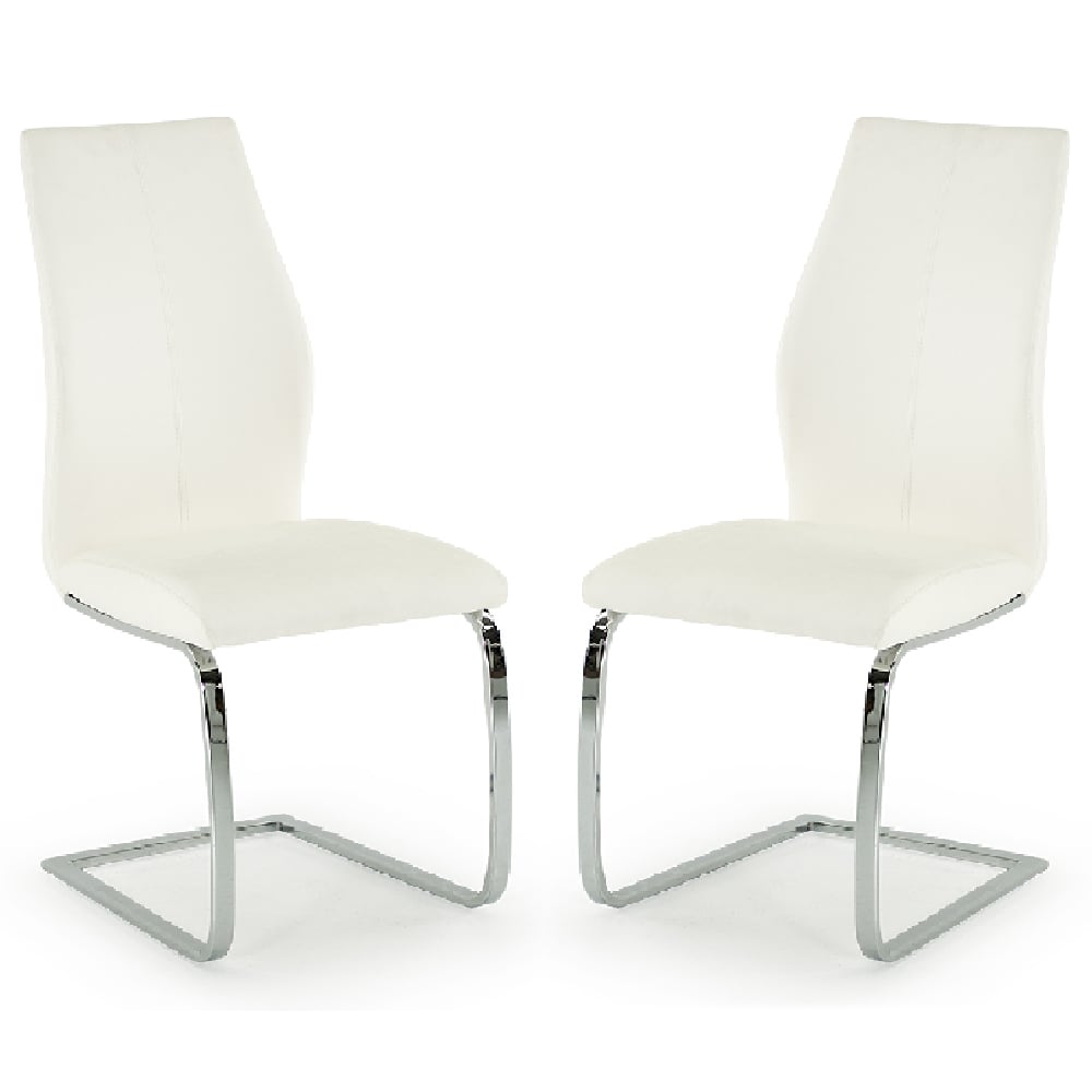 Read more about Bernie white leather dining chairs with chrome legs in pair