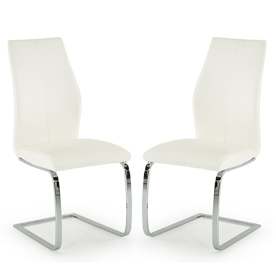 Bernie White Leather Dining Chairs With Chrome Frame In Pair