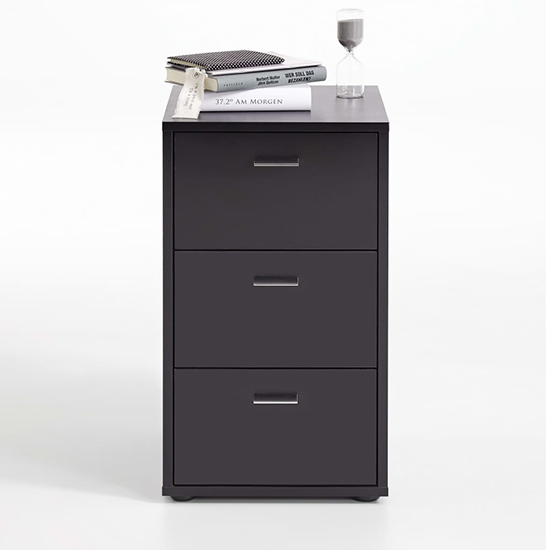 Photo of Berny wooden bedside cabinet with 3 drawers in black