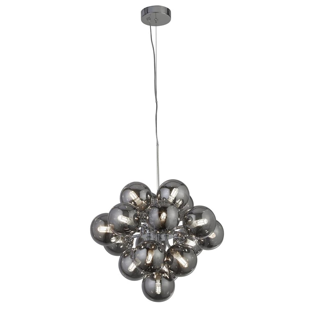 Read more about Berry 17 light smoked glass shade pendant light in chrome