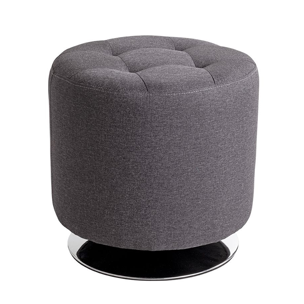 Berto Round Fabric Footstool with Chrome Metal Base in Anthracite