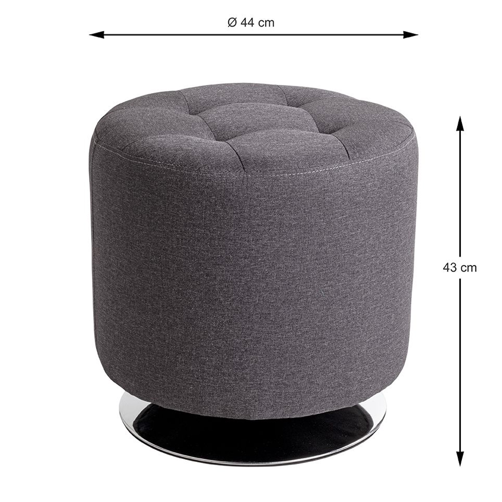 Berto Round Fabric Footstool with Chrome Metal Base in Anthracite