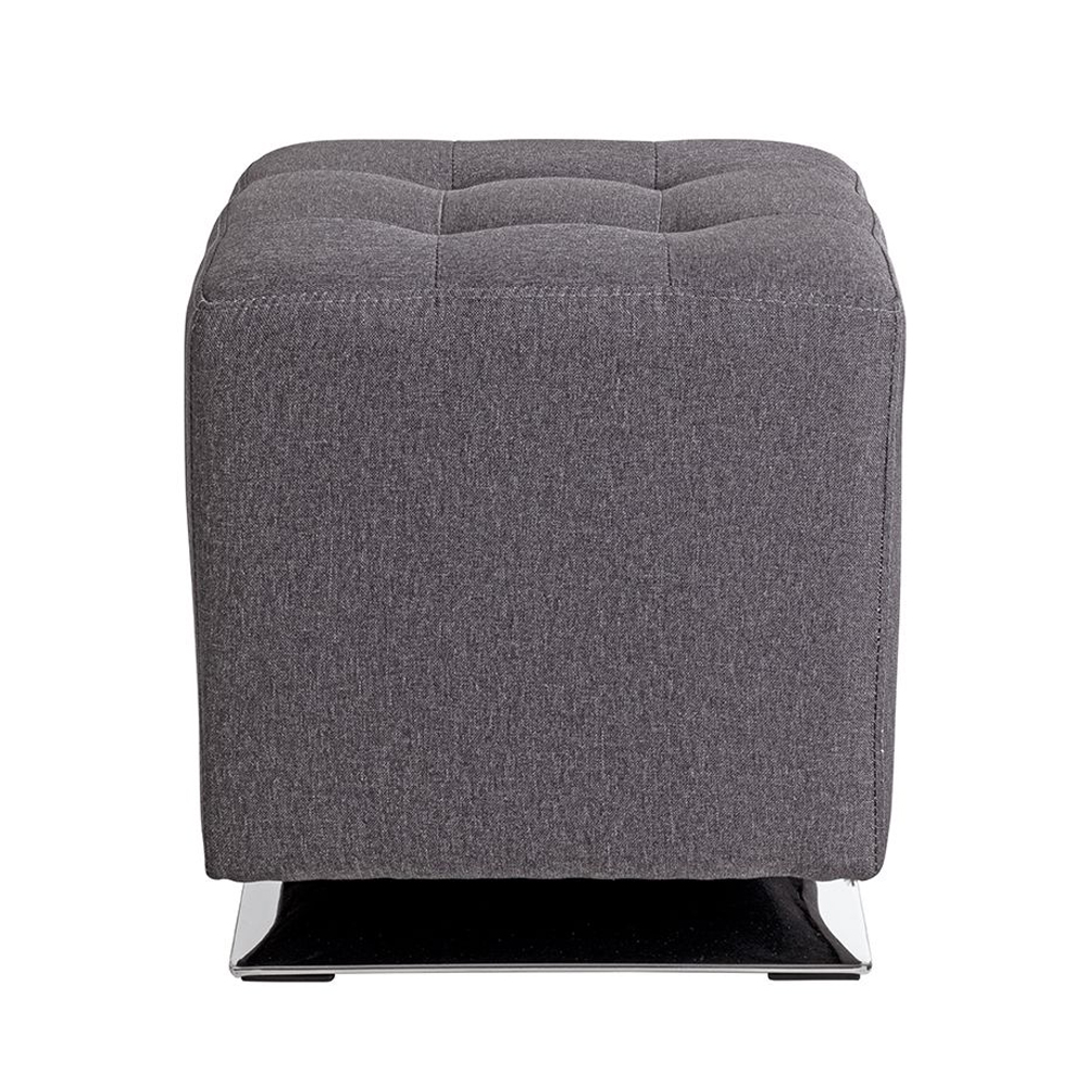 Berto Square Fabric Footstool with Chrome Metal Base in Anthracite