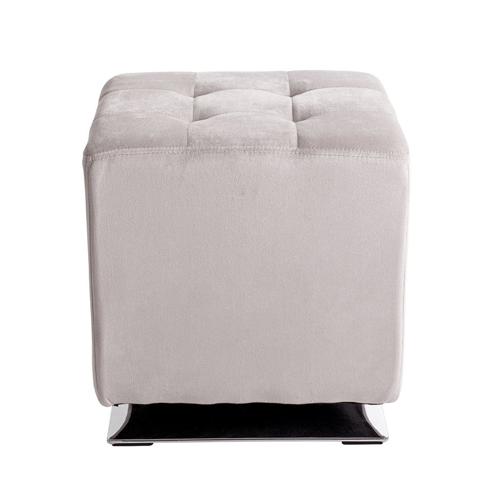 Berto Square Velvet Footstool with Chrome Metal Base in Cashmere Grey
