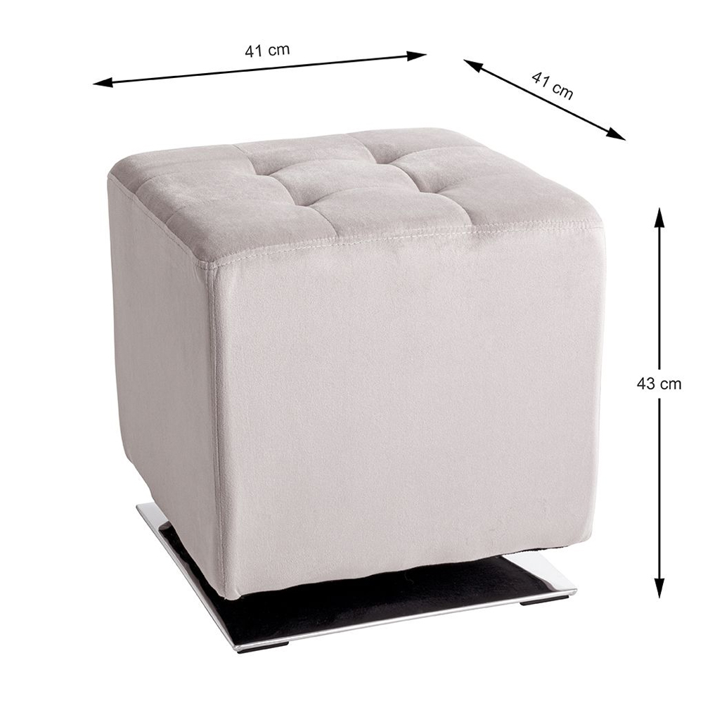 Berto Square Velvet Footstool with Chrome Metal Base in Cashmere Grey