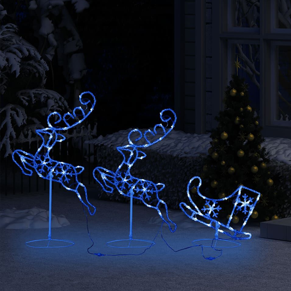 Bertram Acrylic Christmas Flying Reindeer And Sleigh - Blue LED