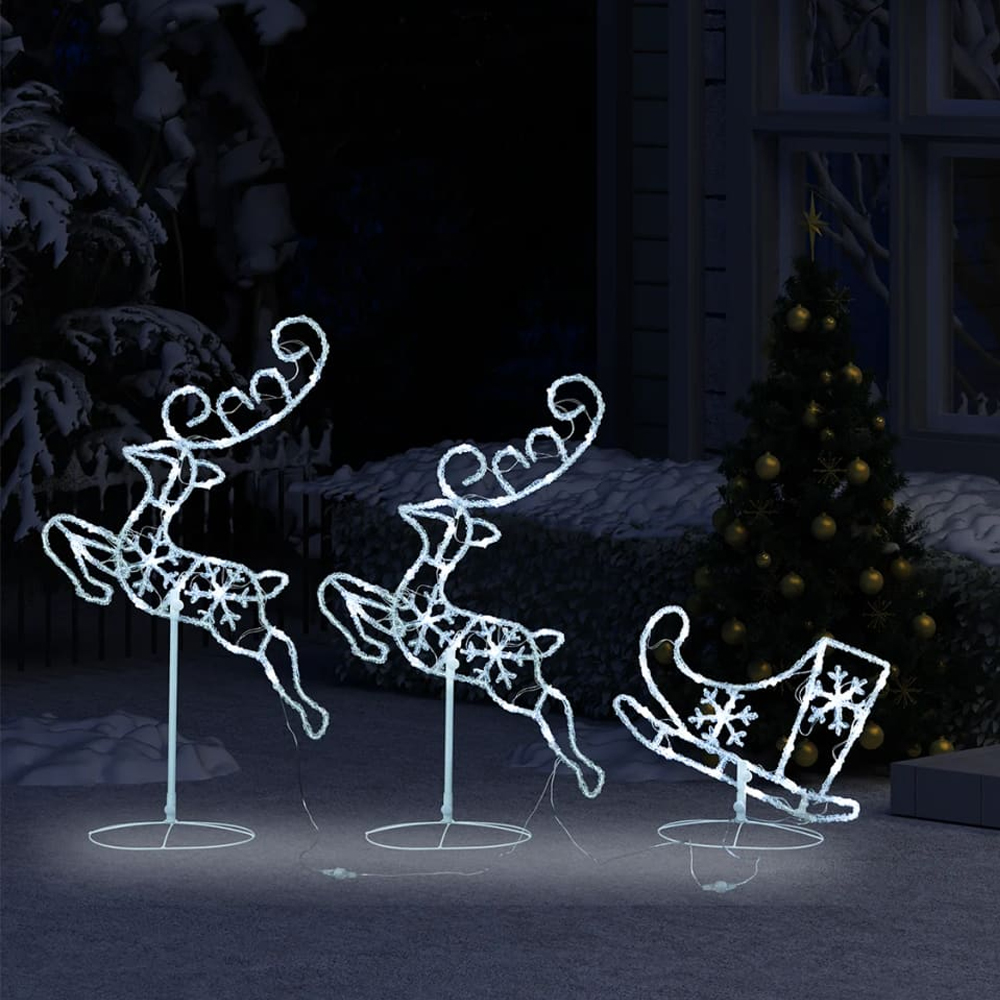 Bertram Acrylic Christmas Flying Reindeer And Sleigh - Cold White LED