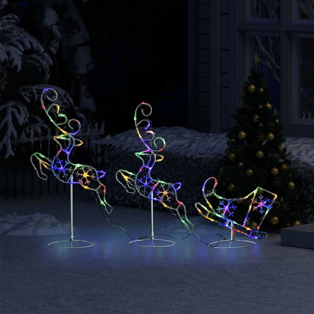 Bertram Acrylic Christmas Flying Reindeer And Sleigh - Colourful LED