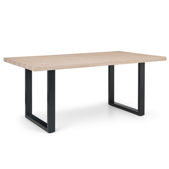 Bacca Oak Dining Table With Benches And Blue Chairs_2