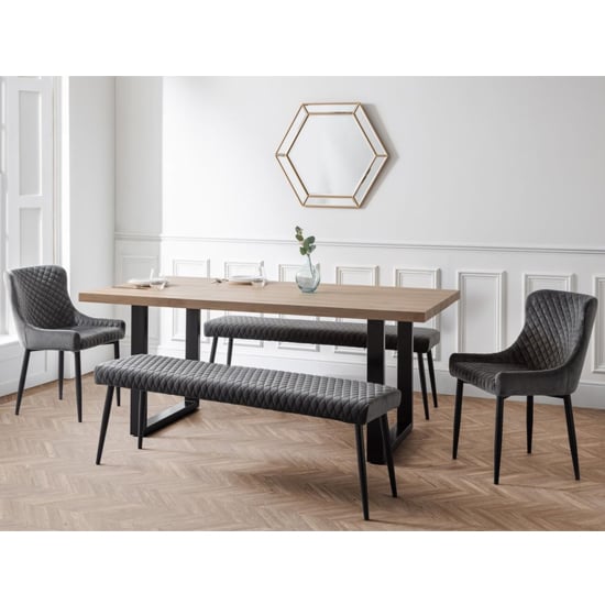 Bacca Oak Dining Table With Benches And Grey Chairs