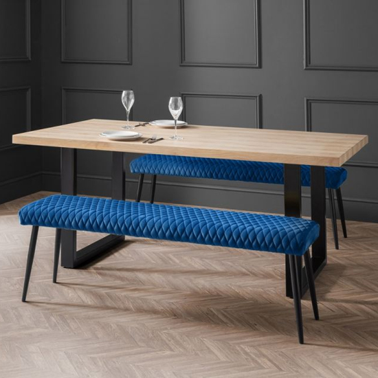 Bacca Oak Dining Table With 2 Lakia Low Blue Benches
