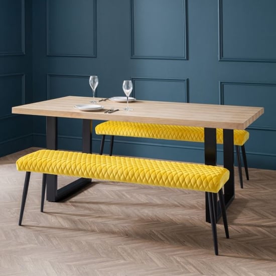 Beaune Oak Dining Table With 2 Luxe Low Mustard Benches