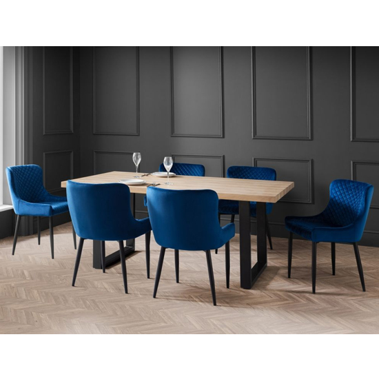 Bacca Oak Dining Table With 6 Lakia Blue Velvet Chairs_1