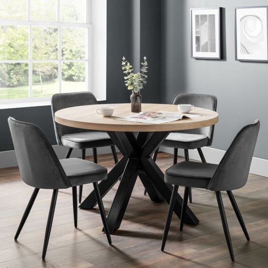 Bacca Round Dining Table With 4 Babette Grey Chairs