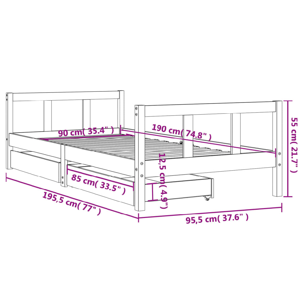 Berwyn 90x190cm Wooden Children Daybed In White