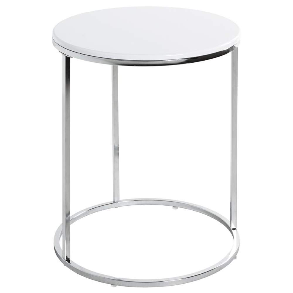 Berwyn High Gloss End Table With Chrome Frame In White