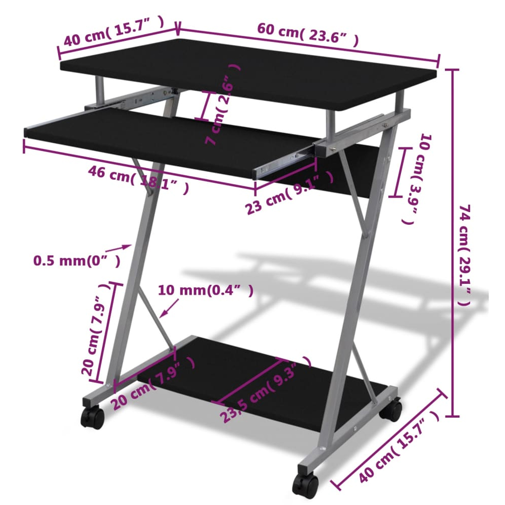 Berwyn Wooden Laptop Desk With 2 Shelves In Black
