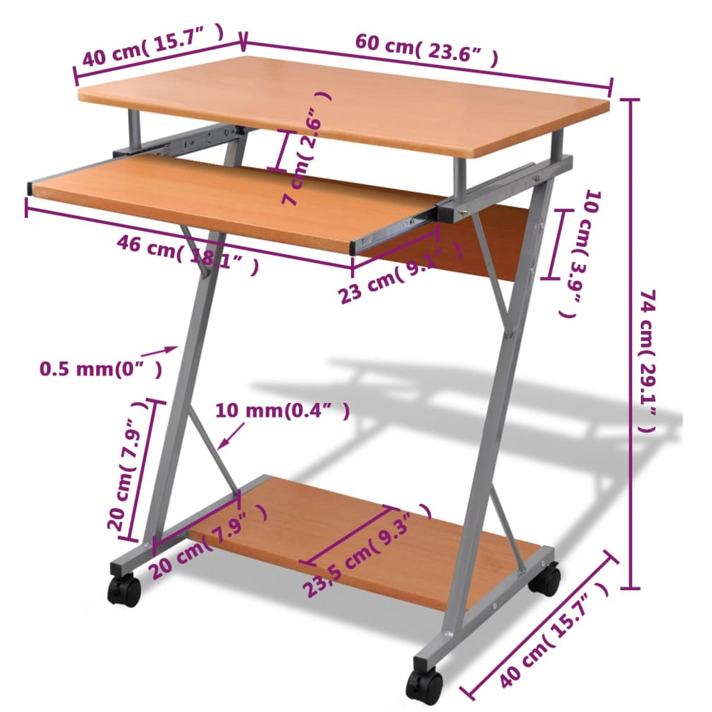 Berwyn Wooden Laptop Desk With 2 Shelves In Brown