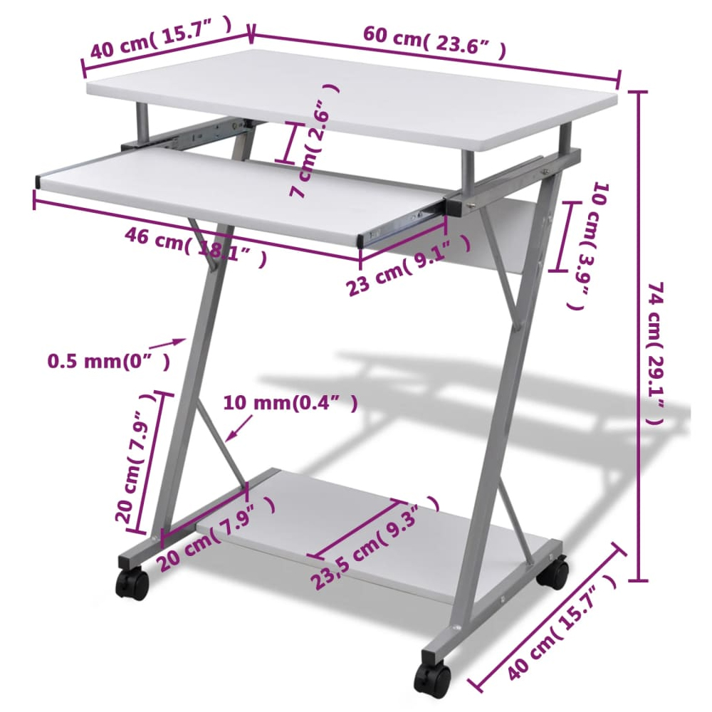 Berwyn Wooden Laptop Desk With 2 Shelves In White