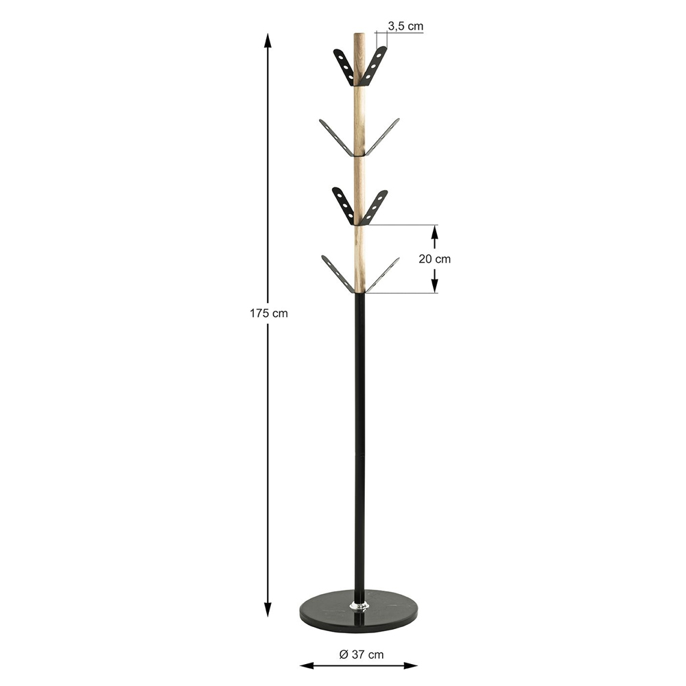 Bessemer Metal Coat Stand With Marble Base In Black Natural