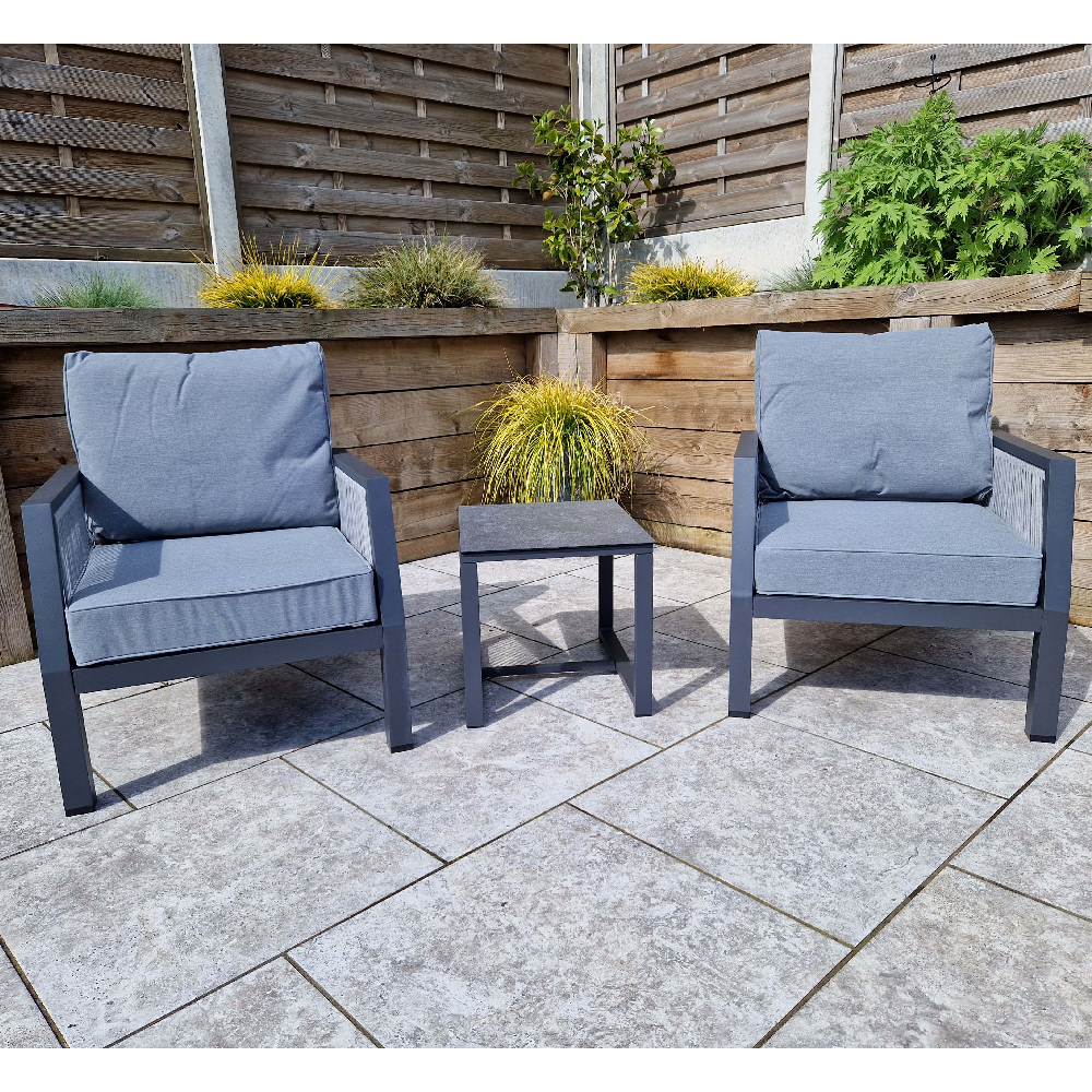 Bessie Aluminium Garden 3 Piece Lounger Set With Cusions In Grey