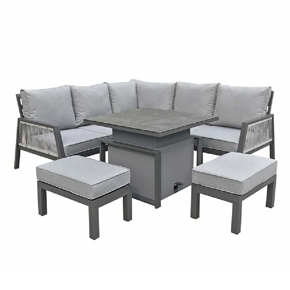 Product photograph of Bessie Glass Top Garden Corner Dining Set In Grey from Furniture in Fashion