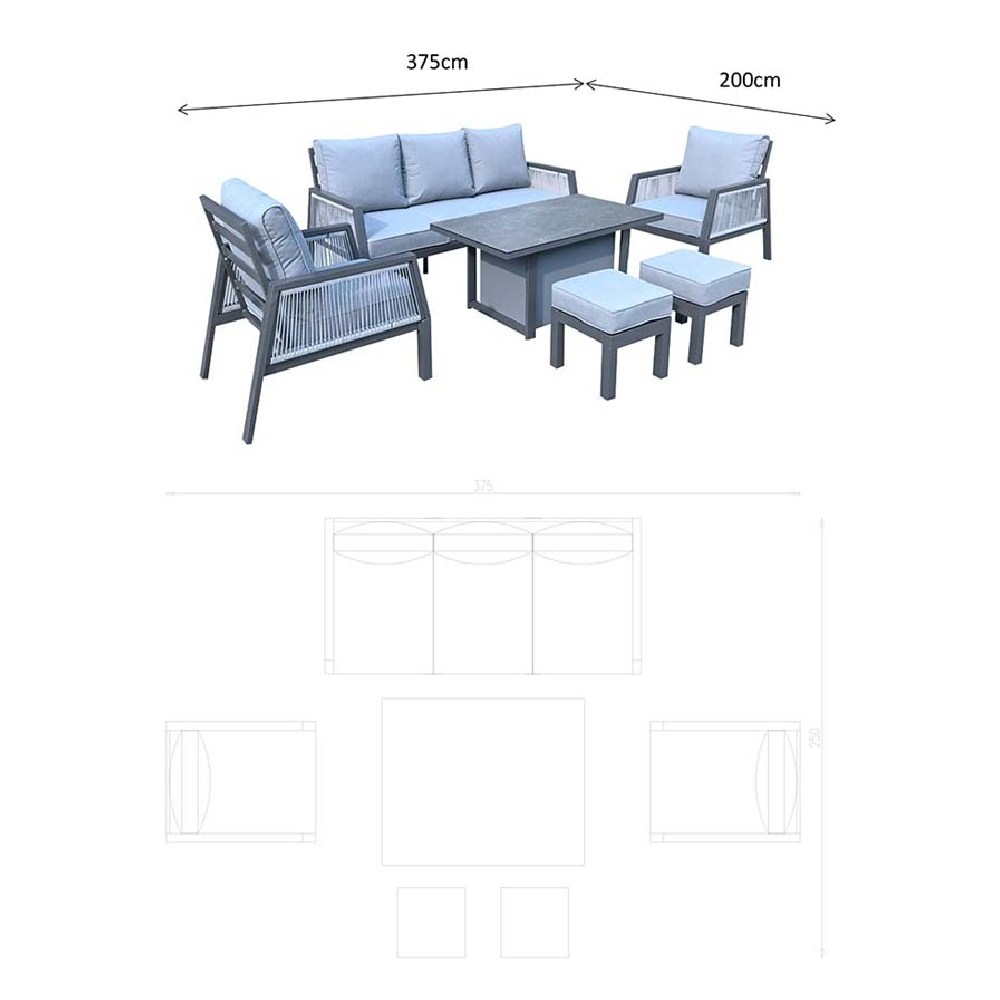 Bessie Glass Top Garden Sofa Dining Set With Gas Lift In Grey