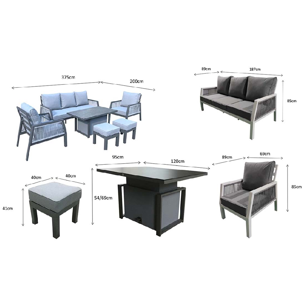 Bessie Glass Top Garden Sofa Dining Set With Gas Lift In Grey