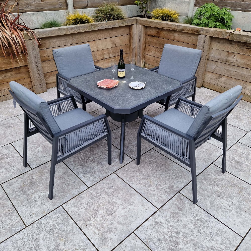 Product photograph of Bessie Glass Top Garden Square Dining Set With 4 Chairs In Grey from Furniture in Fashion