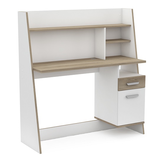 Bestar Wooden Computer Desk In Matt White And Kronberg Oak Furniture In Fashion