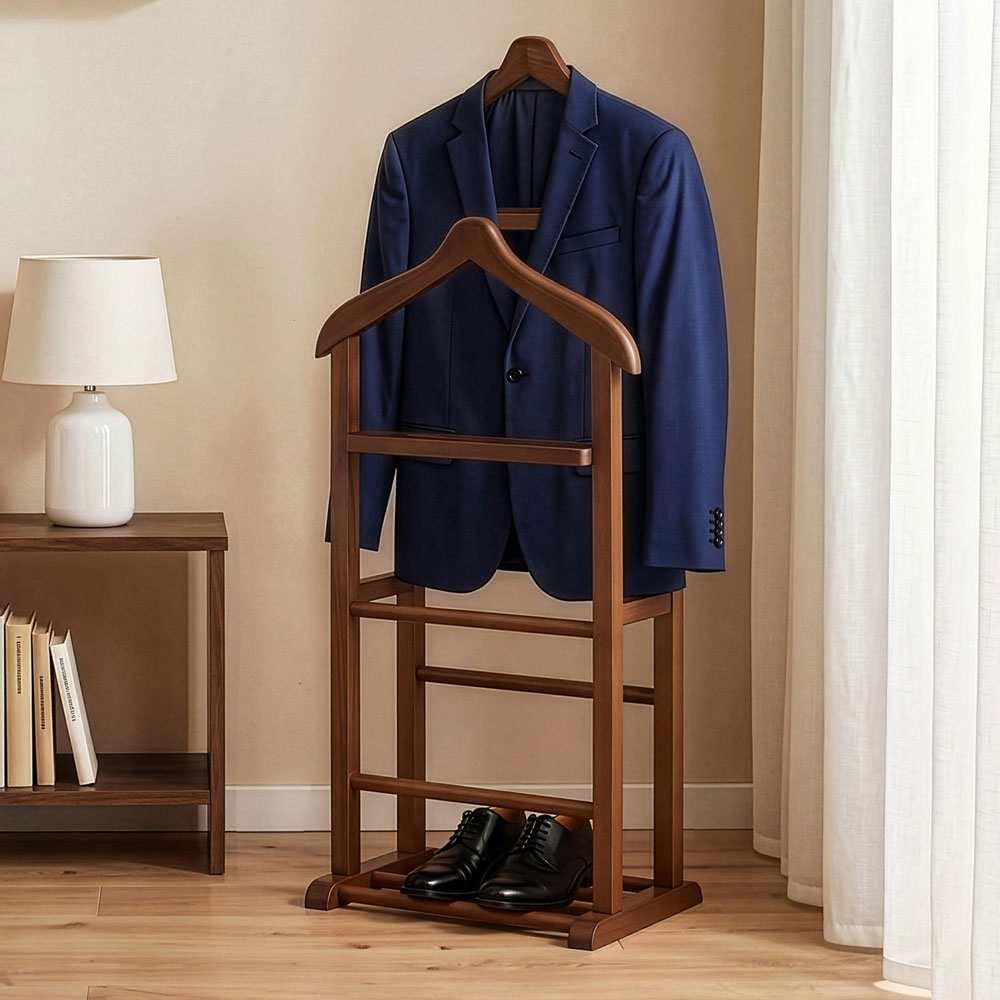 Beta Beech Wood Double Valet Stand in Walnut