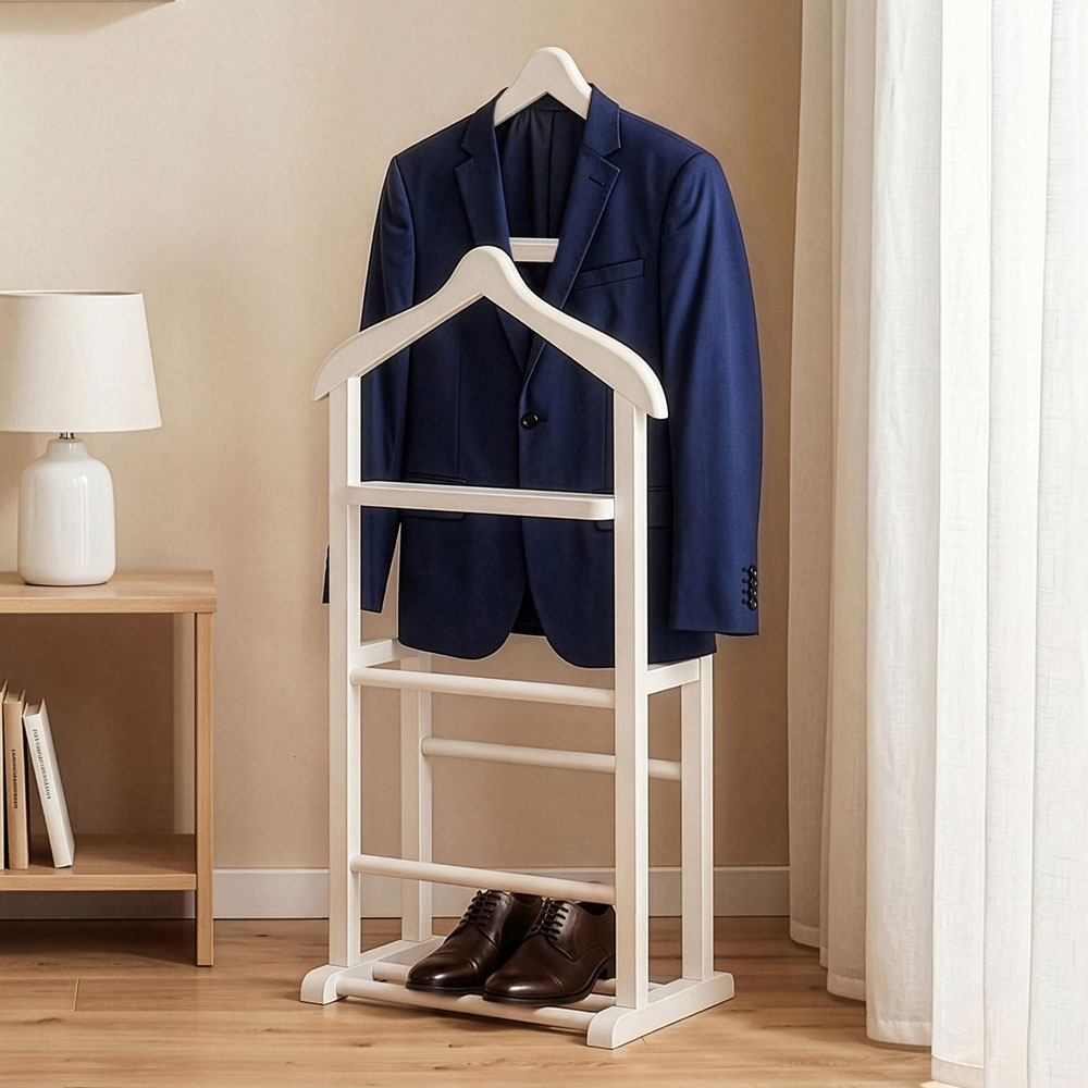 Beta Beech Wood Double Valet Stand in White