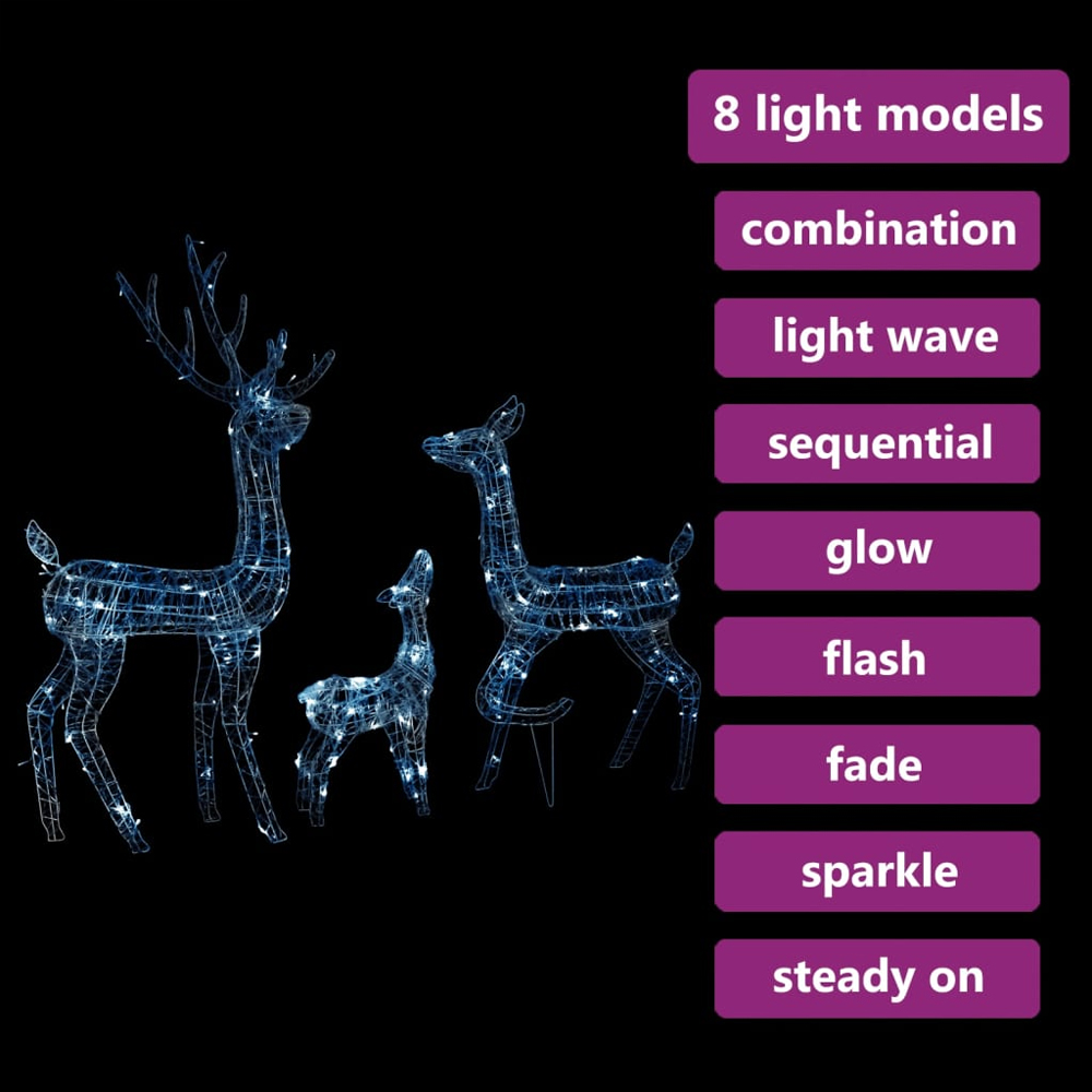 Bethany 300 LED Acrylic Christmas Family Reindeer - Cold White