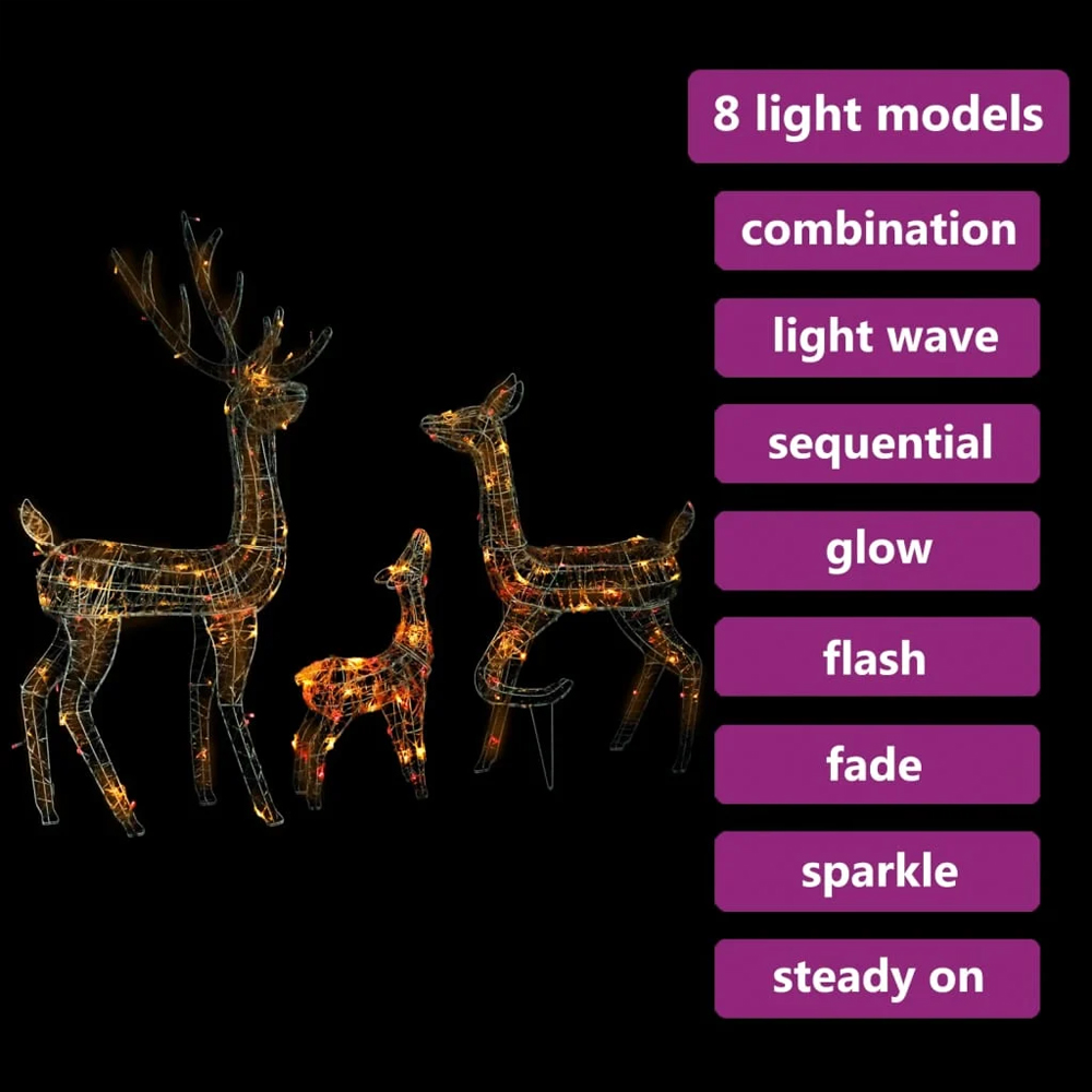 Bethany 300 LED Acrylic Christmas Family Reindeer - Colourful
