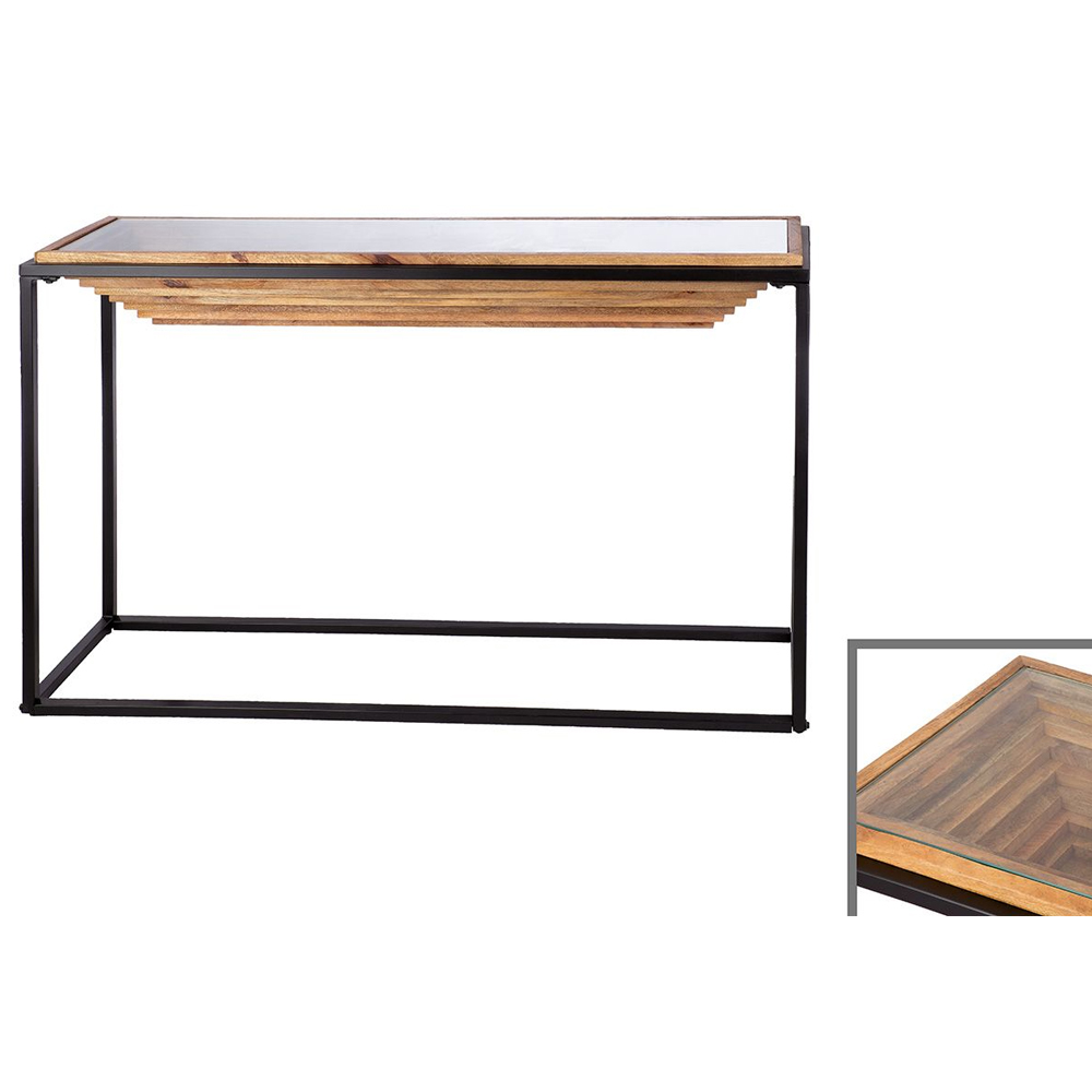Bethany Glass Wooden Top Console Table With Black Frame