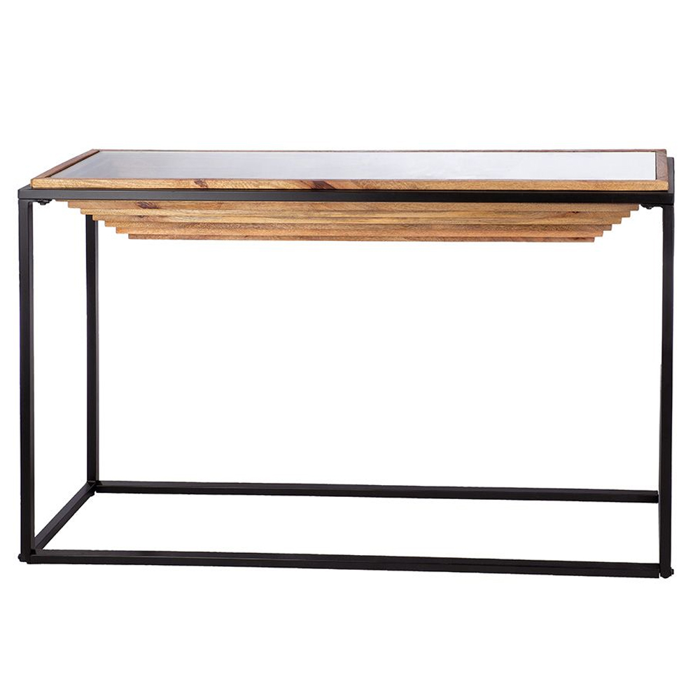 Bethany Glass Wooden Top Console Table With Black Frame