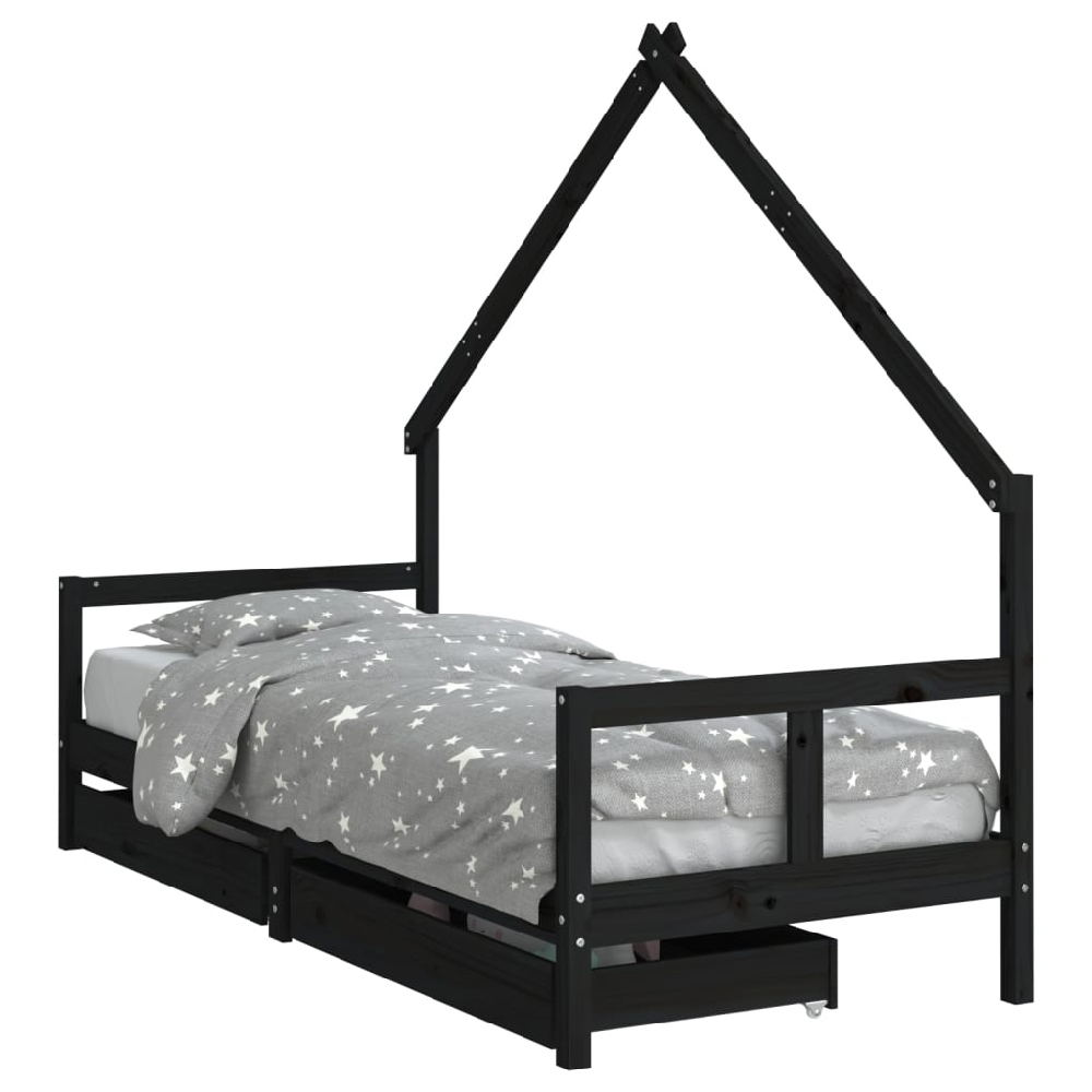 Bethel 80x200cm Wooden Children Daybed In Black