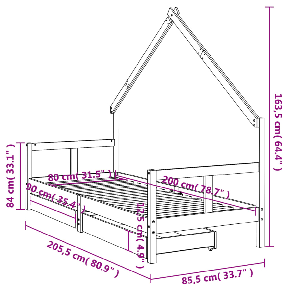 Bethel 80x200cm Wooden Children Daybed In White